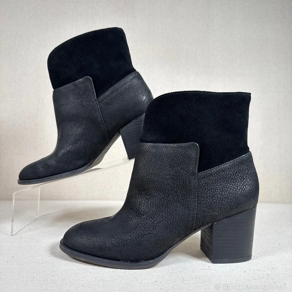 NWOT NINE WEST Dale Block Heel Nubuck Leather Ankle Boots | Black | Women's 7.5‎
